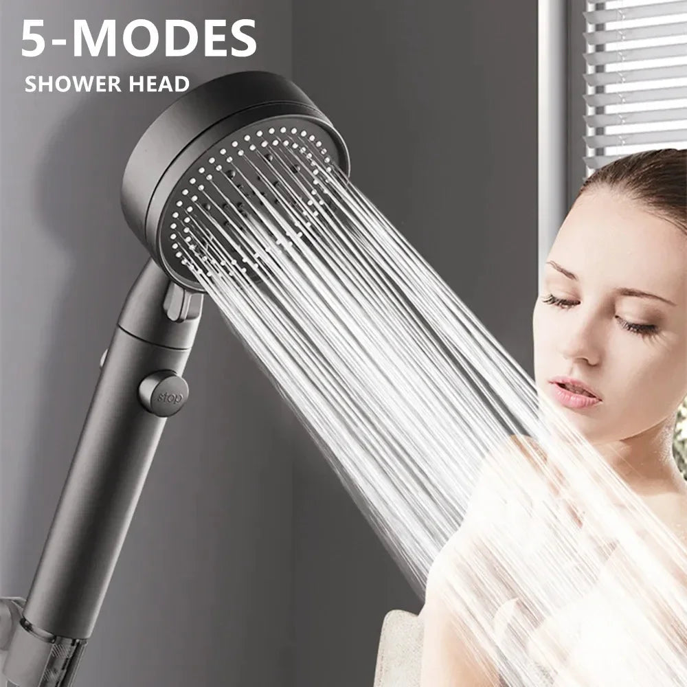 Adjustable High Pressure Shower Head 5 Modes with Hose Water Saving One-Key Stop Spray Nozzle - Bathroom Shower Accessories Oasis Select