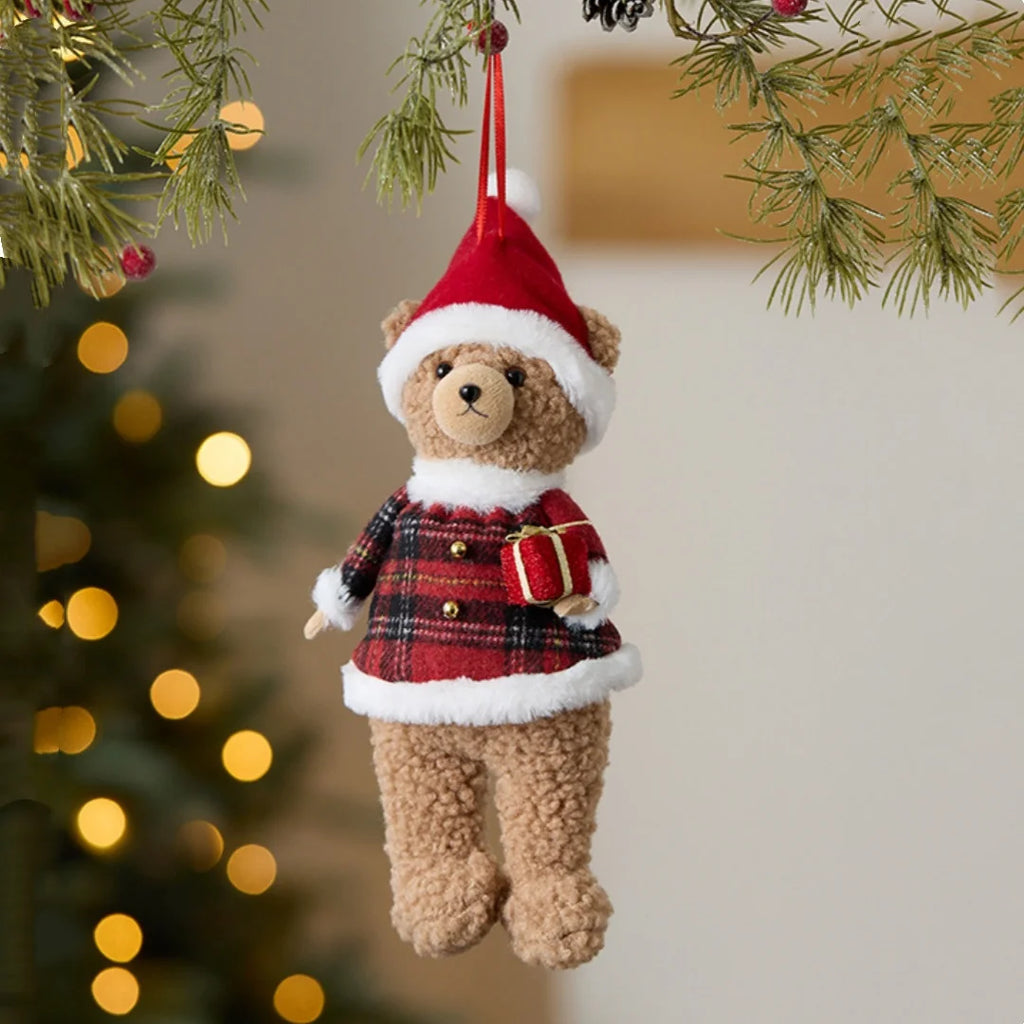 Plush Christmas Bear Ornament | Festive Tree Hanging Pendant
