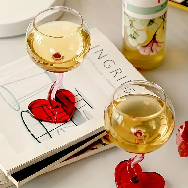 300ML Red Heart Bottom Glass Goblet Mug Red Wine Glass Cup Borosilicate Heat-resista Glass Cocktail Glass Valentine's Day Oasis Select