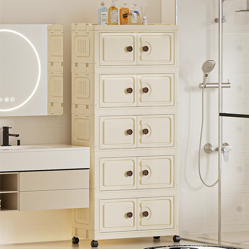 55cm Foldable Large Double-Door Storage Cabinet with Swivel Casters,3-6 Tier,Bedroom/Kitchen/Living Room Oasis Select