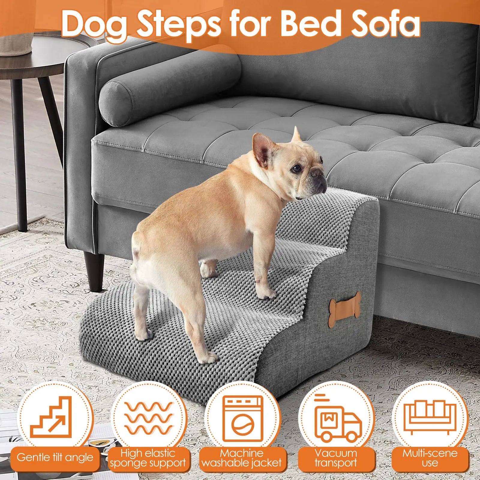Ladder Dogs Pets Bone Handle Puppys Stairs Beside Sofa Bed Ramp for Dogs Protecting Pets Joint Safety Stairs for pet Elderly Dog Oasis Select