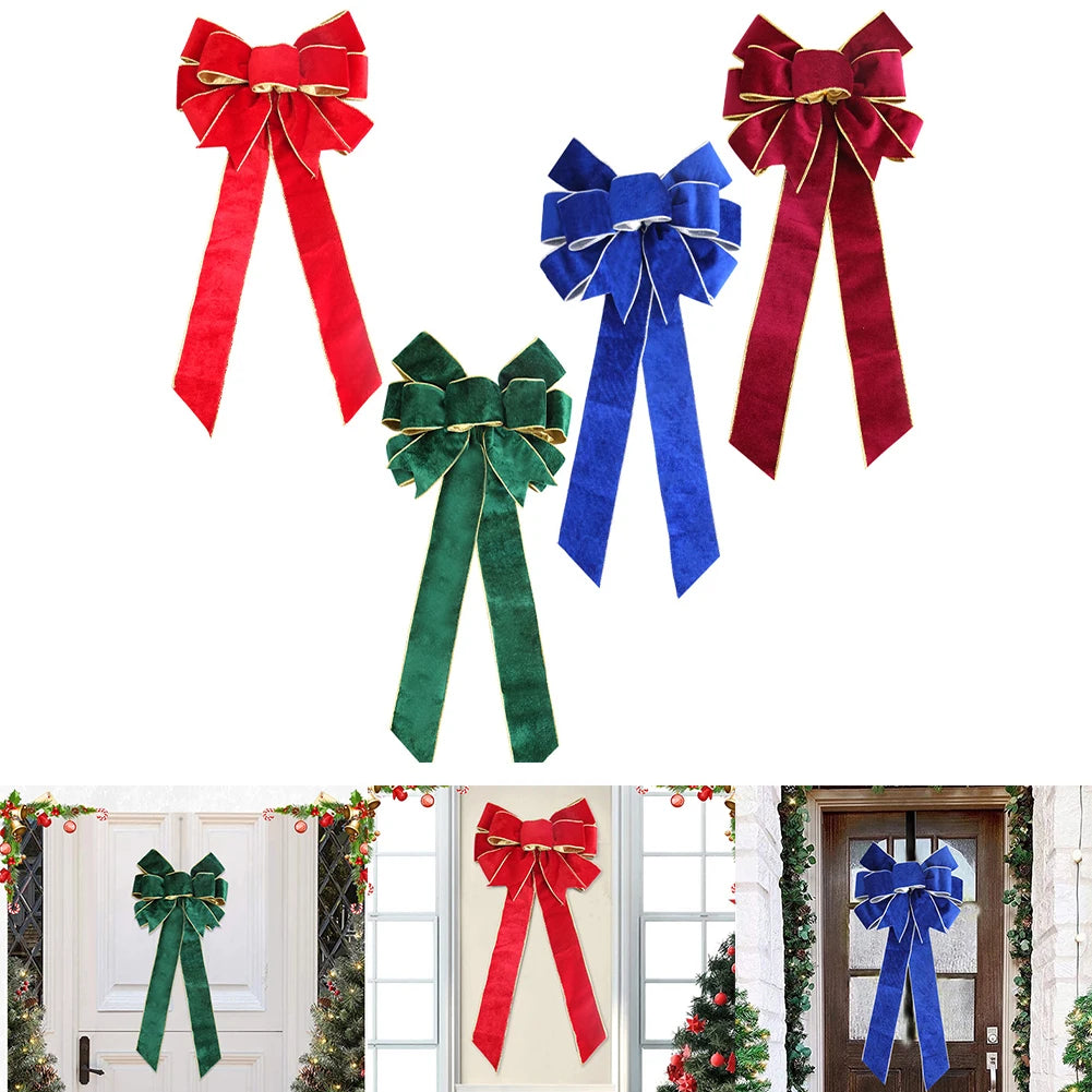 Brand New Christmas Bows Xmas Tree Pendant Home Decor Navidad New Year Red Green Blue DIY Party Supplies Flannelette Oasis Select