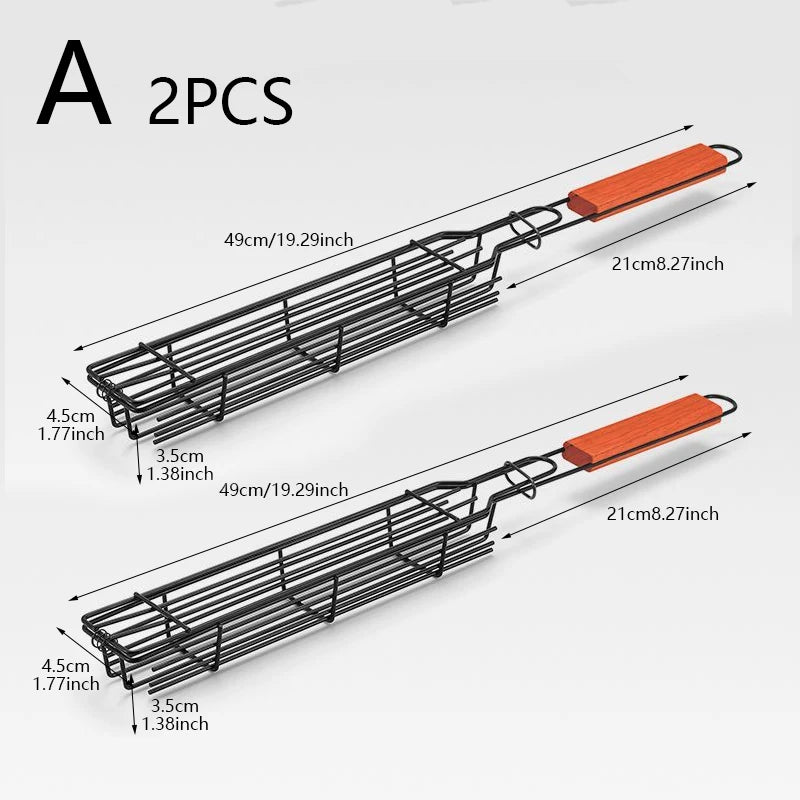 Stainless Steel BBQ Grilling Basket | Wooden Handle BBQ Grilling Basket Oasis Select A 2PC