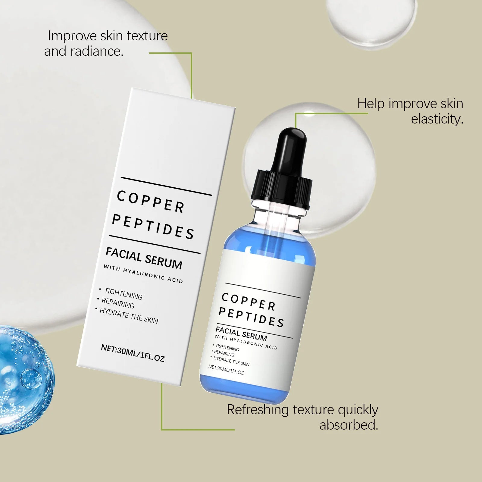 Copper Peptide Serum Lifting Firming Skin Anti Wrinkle Nourishing Smooth Improve Texture Hydration Hyaluronic Acid Face Serum Oasis Select