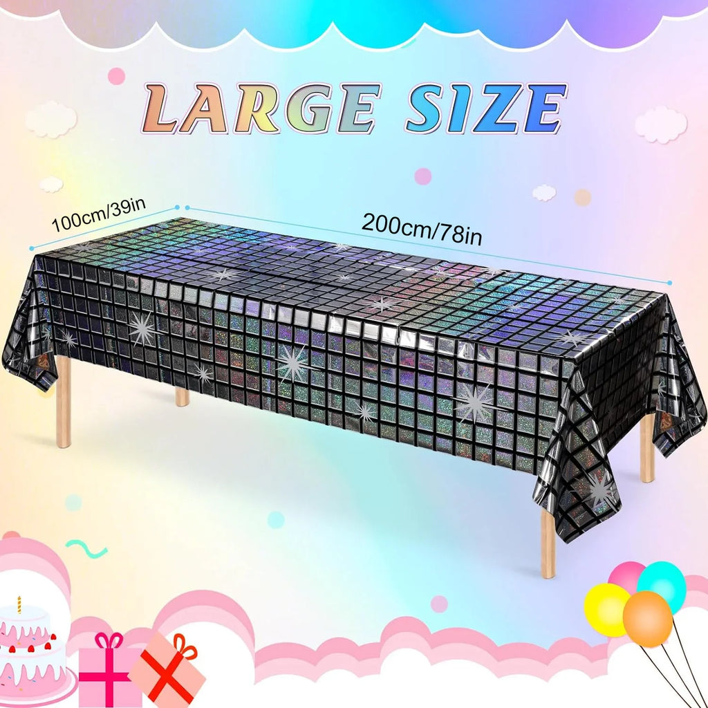Retro Holographic Table Cover 70s Themed Party Decor Disposable Glitter Tablecloth Disco Ball Design for Bar Events Celebrations Oasis Select