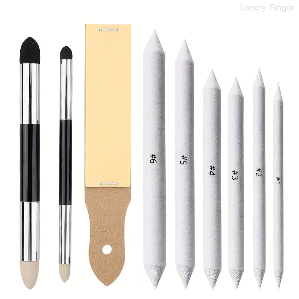 9pcs Blending Stumps, Blending Sponge Pens and Sandpaper, Washable & Reusable, Tortillions Paper Art Blenders for Student Artist Oasis Select 9pcs Blending