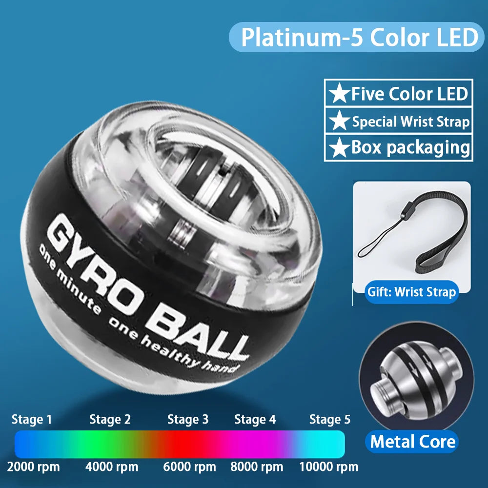 LED Gyroscopic Power Trainer Ball Autostart Wrist Ball Arm Hand Muscle Force Fitness Equipment Gym Training Gyro Range Oasis Select Platinum-With 5Color