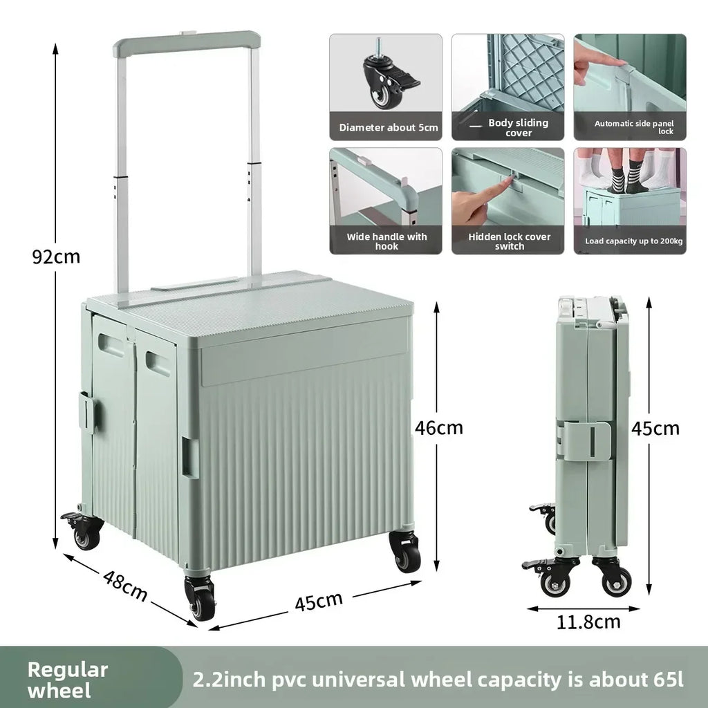 Multi-functional Shopping Cart Folding Light Carry Shopping Cart Camping Trailer Hand Pull Trolley Express Pull Goods Home Oasis Select Green-B