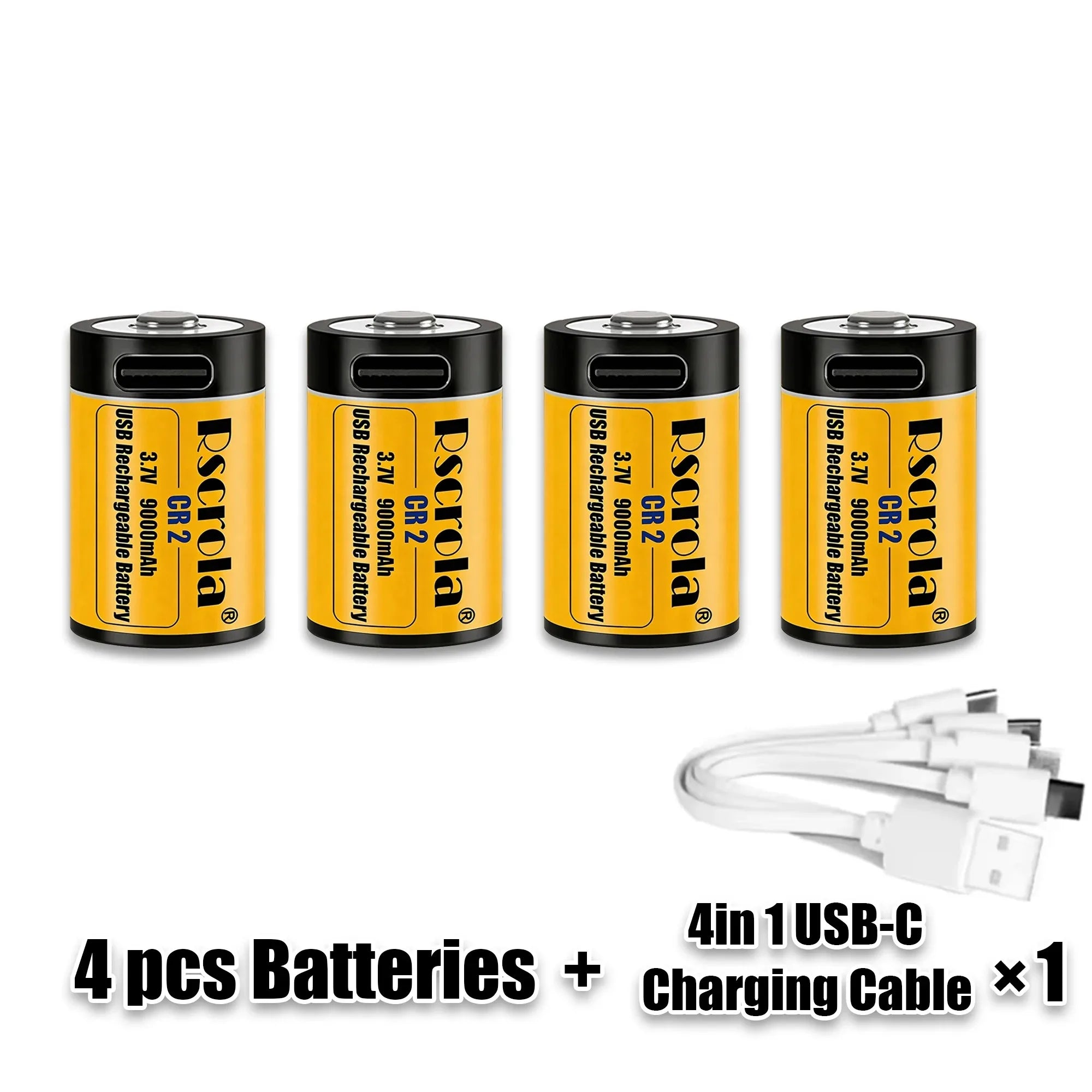 Long-Lasting CR2 Rechargeable Battery 9000mAh 3.7V, High Capacity Li-ion USB Fast Charge for GPS Camera Medical Oasis Select 4xCR2 1xCable4