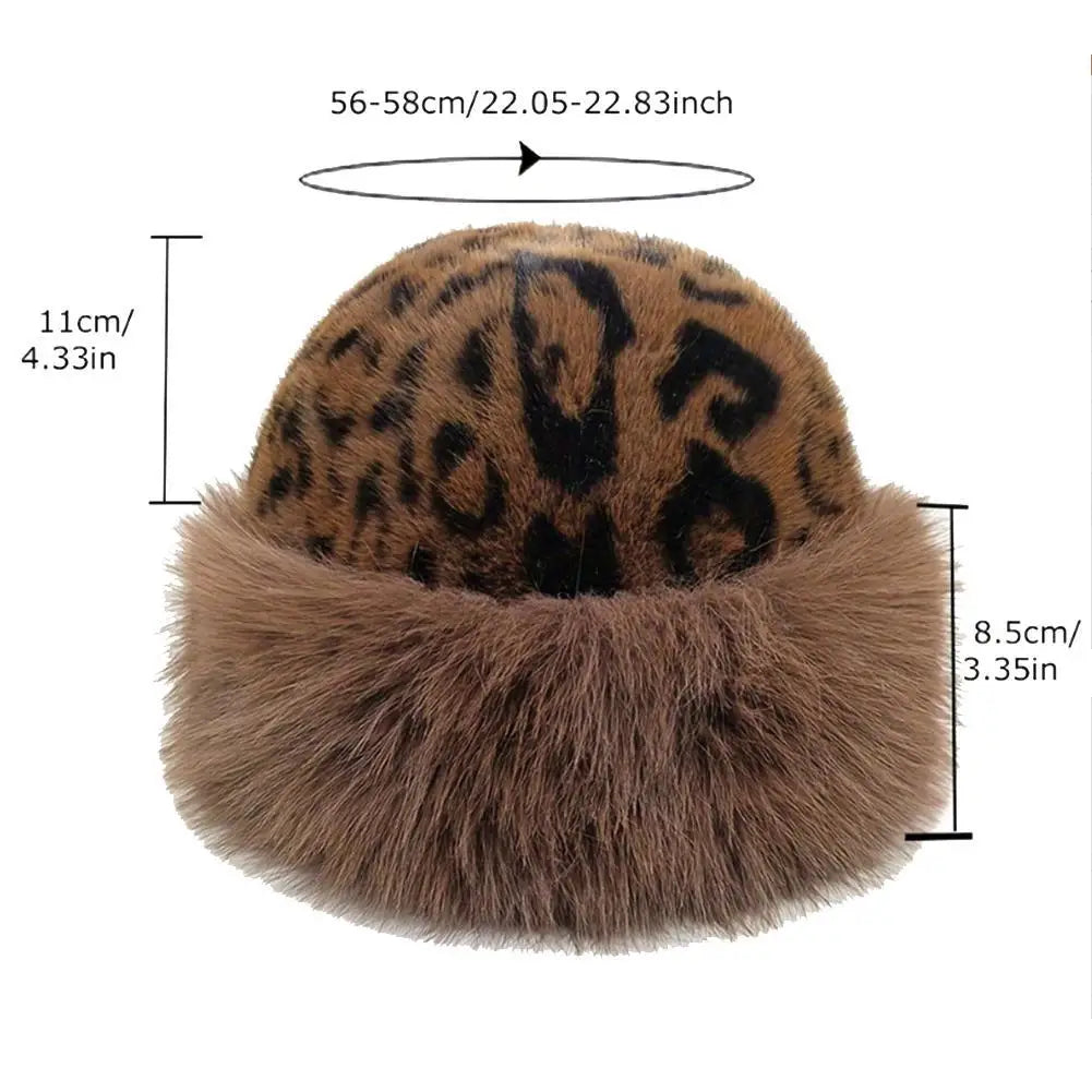 Women's Plush Leopard Print Winter Knit Hat with Pom Pom