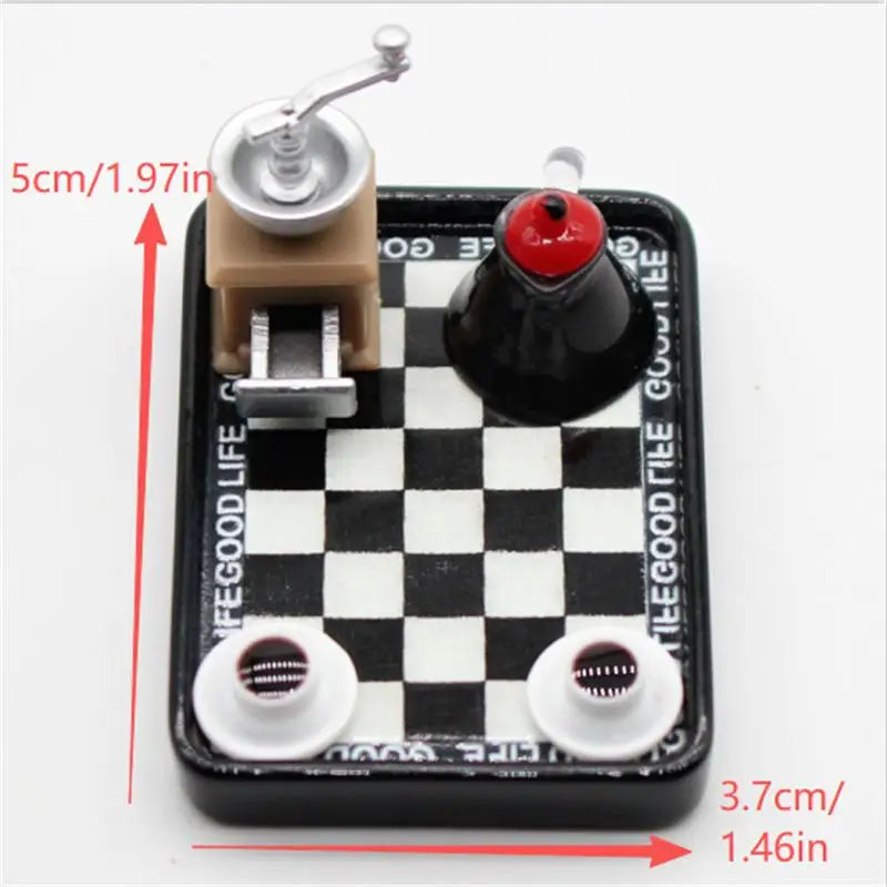 Dollhouse Miniature Coffee Maker Grinder Black And White Checkered Dinner Plate Set Model Dollhouse Accessories Pretend Play Toy Oasis Select