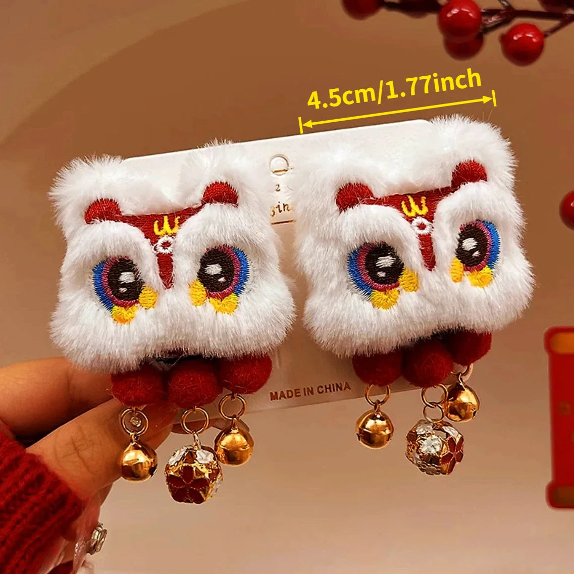 2pcs Chinese Lion Dance Hair Clip Pompom Tassel Barrette Traditional Xing Shi Awakened Lion Hairpin Oriental Festival Accessorie Oasis Select