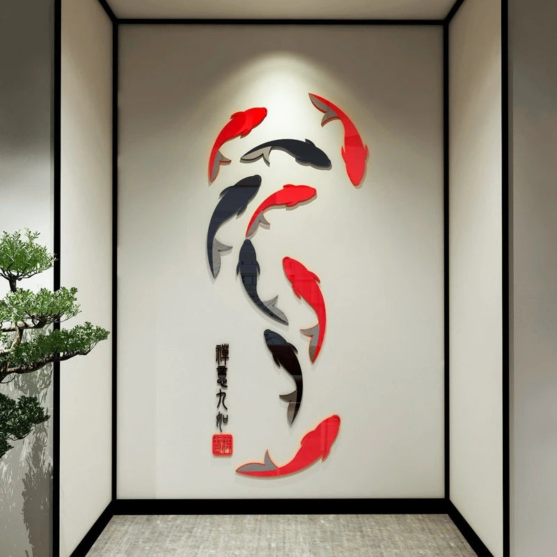 3d three-dimensional acrylic wall stickers living room TV background wall decoration layout 9 fish self-adhesive wall stickers Oasis Select
