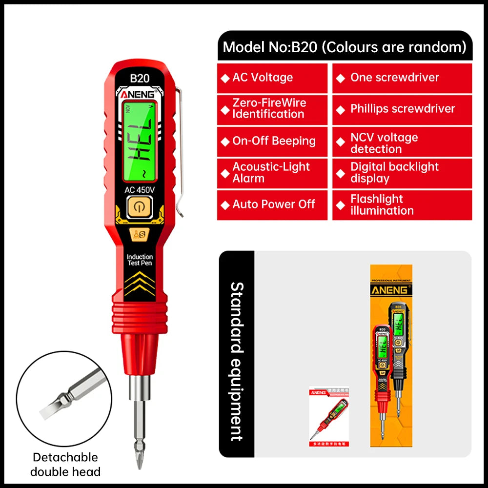 ANENG B20 New High-Precision Voltage Tester Pen Multifunctional Breakpoint Detection Digital Display Electrical Induction Tool Oasis Select Red