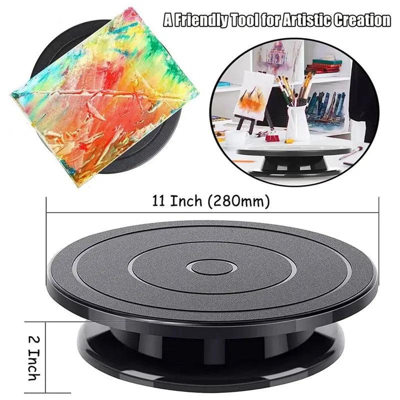 LIKE WISH 2Pcs 11 Inch Rotate Turntable Sculpting Wheel Revolving Cake Turntable Black Painting Turn Table Stand Oasis Select