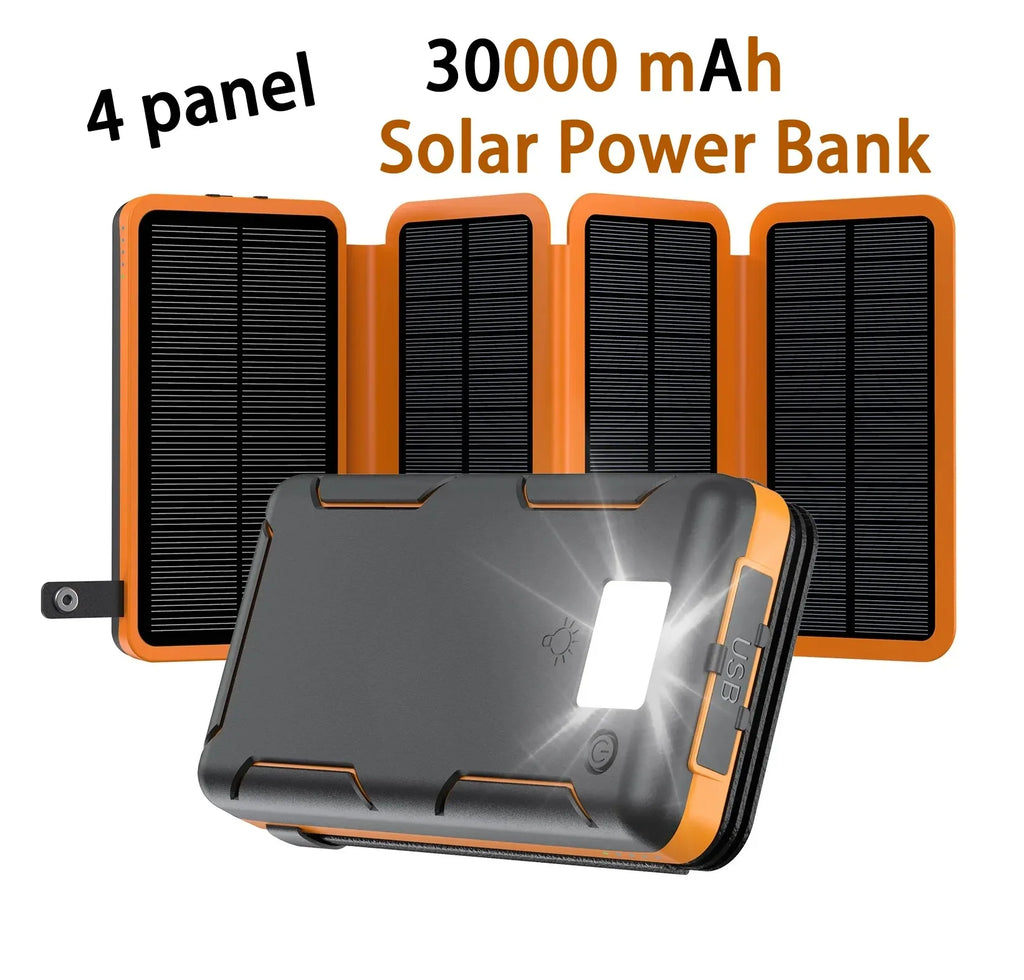 30000mAh Solar Power Bank Flip Panel Large Capacity IOS/Android USB Fast Charge Dual Charging Solar/Type-C Portable for Camping Oasis Select 30000mAh orange
