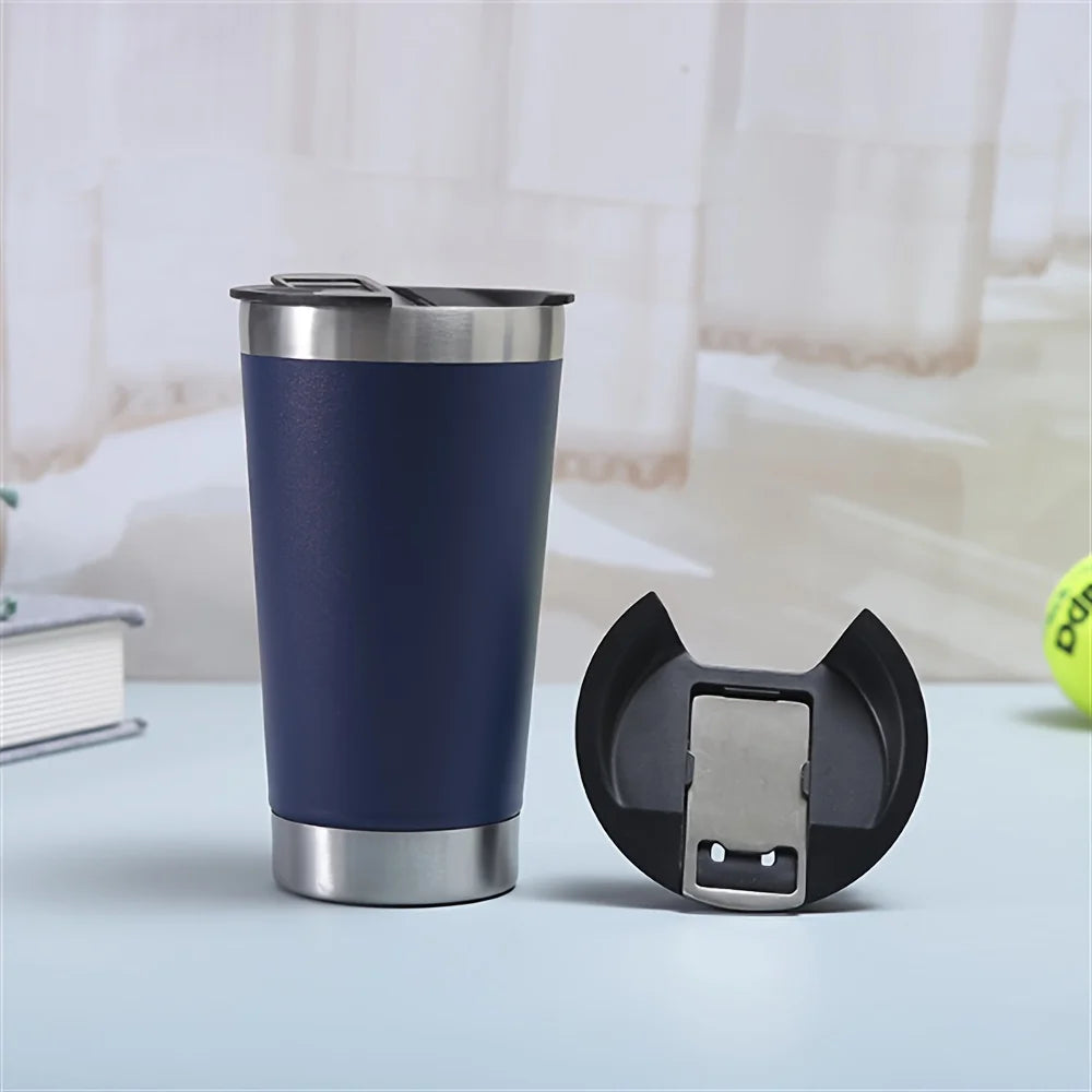 8pcs lusella Tumbler 16oz Stainless Steel Beer Mug, Double Wall Vacuum Insulated Tumbler, Cup Lid with Bottle Opener, Keeps Oasis Select Blue
