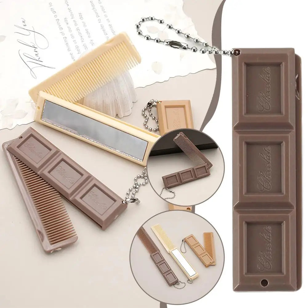 2 in 1 Folding Chocolate-Shaped Folding Comb with Mirror Portable Massage Comb Brush for Salon Travel Hair Smooth Styling Tools Oasis Select