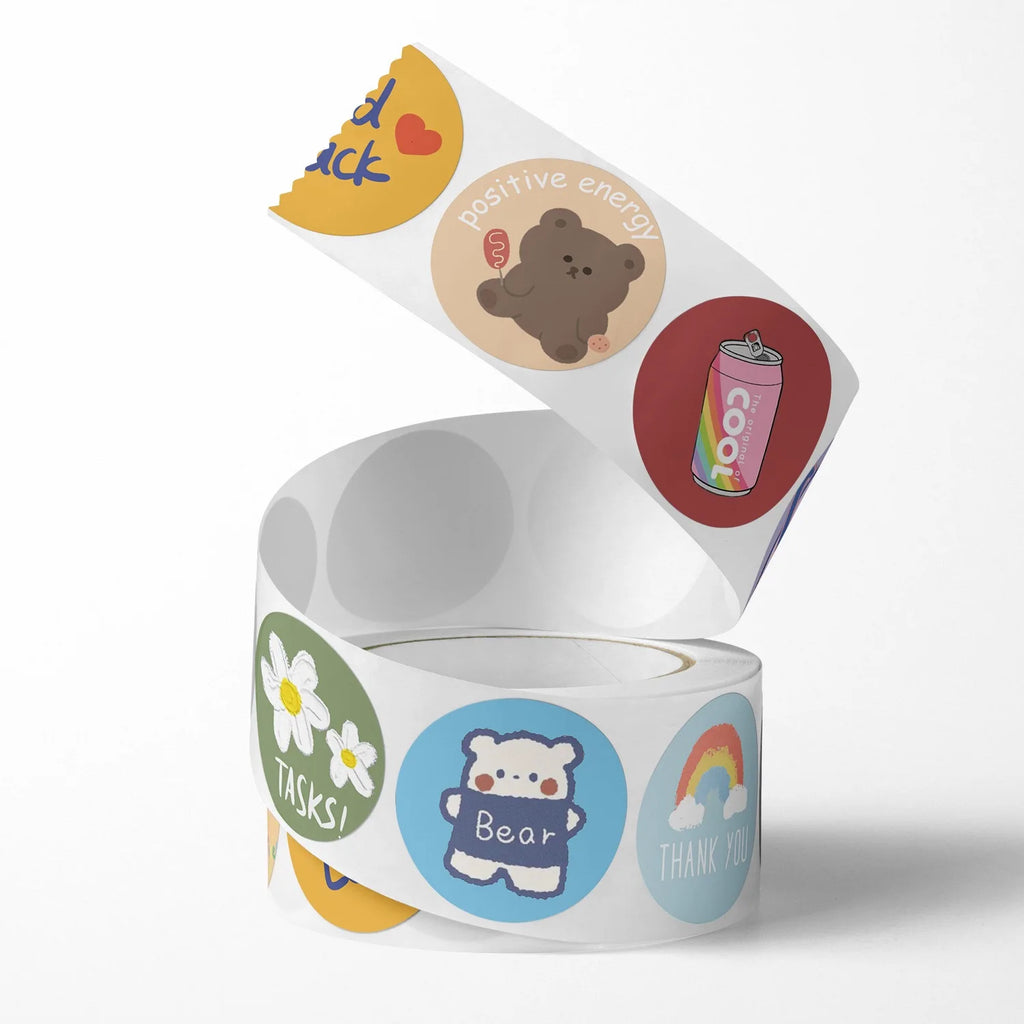 500pcs/roll 1 inch Cute Cartoon Stickers for Gift Wrap, Envelope Closure, Small Business Office Supplies, Diy Decor Oasis Select