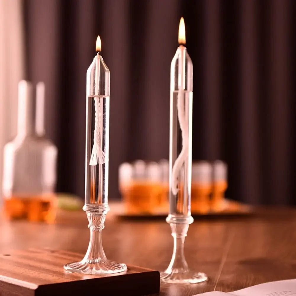 Transparent Glass Candle Holder Smokeless Glass Oil Lamp Candlestick Wedding Decoration Romantic Candlelight Dinner Ornaments Oasis Select