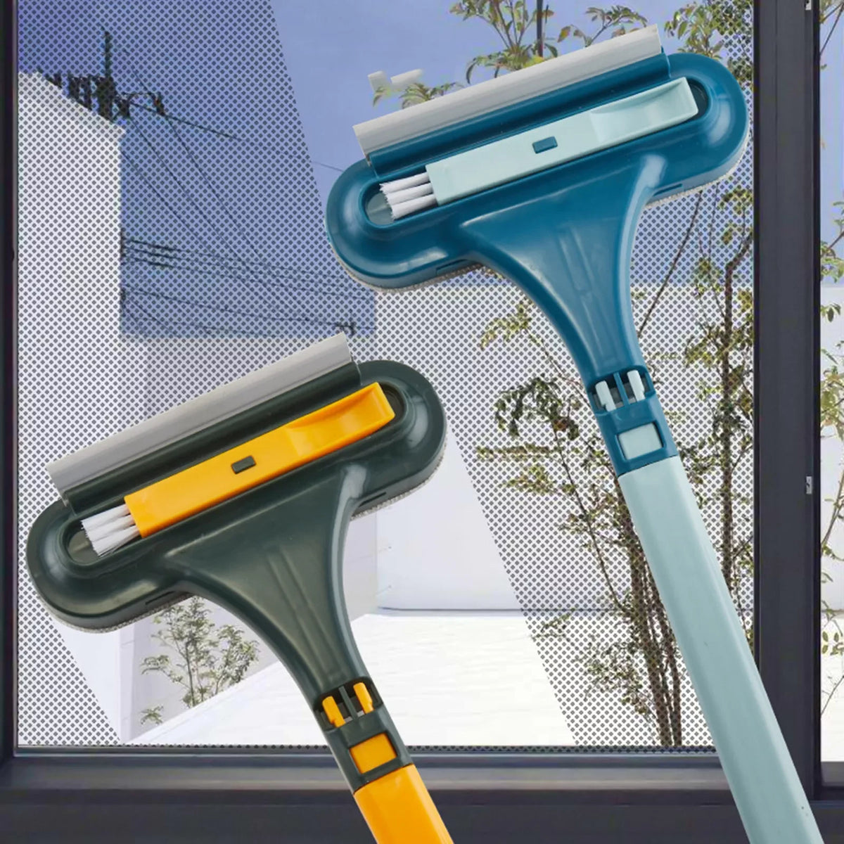2 in 1 Window Mesh Screen Brush Window Cleaner Magic Broom Wiper Telescopic Long Handle Window Mop Squeegee Wiper Cleaning Tool Oasis Select
