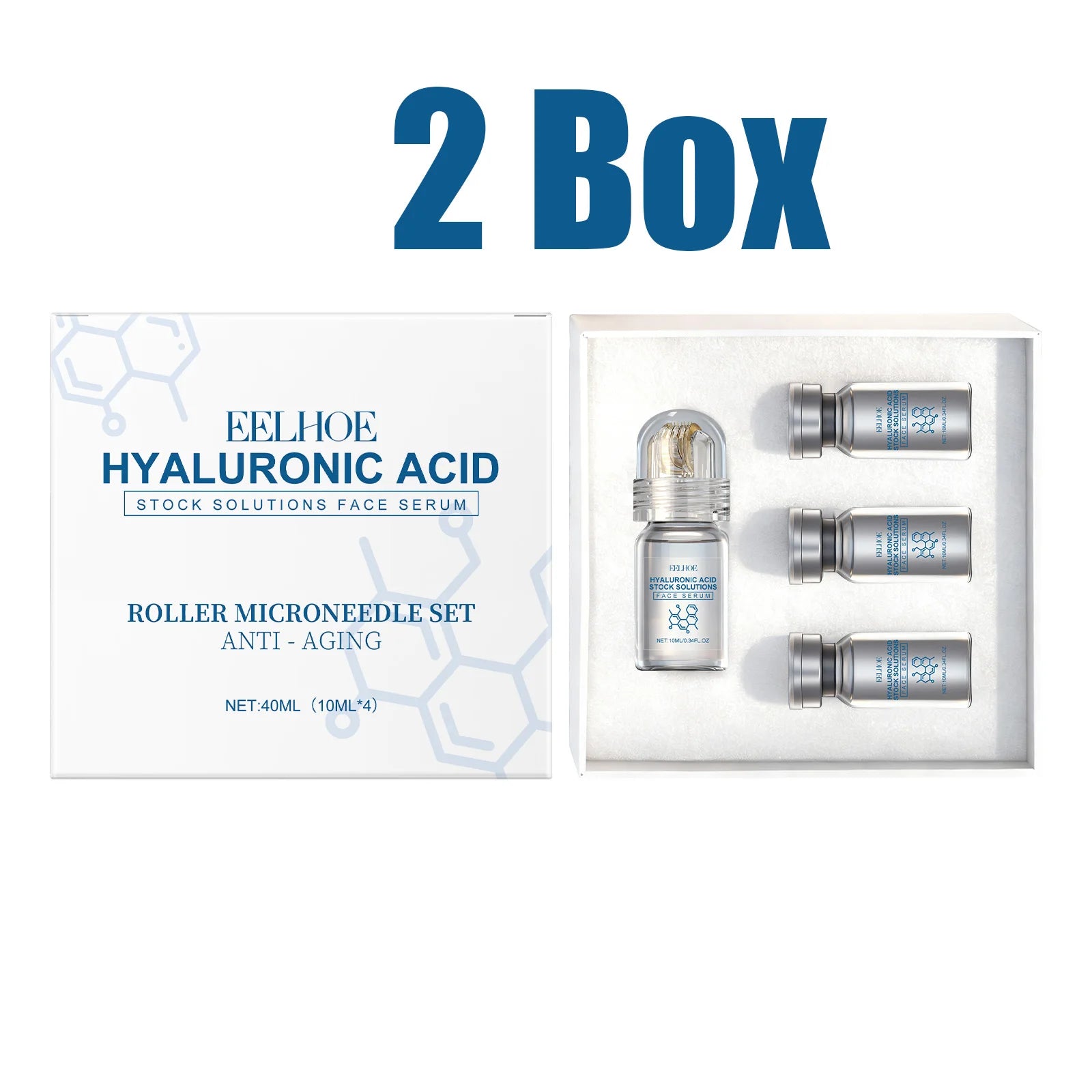 Hyaluronic Acid Stock Solutions Face Serum with Roller Microneedle Set Moisturizing Anti-Wrinkle Facial Serum Smoothing Refresh Oasis Select 2 Boxed