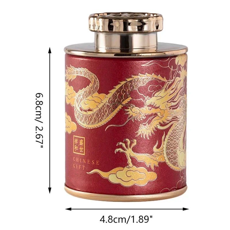 Portable Sealed Cans Dragon Print Mini Tea Canister Home Packaging Box Travel Tea Paper Storage Canisters Empty Can Oasis Select Red