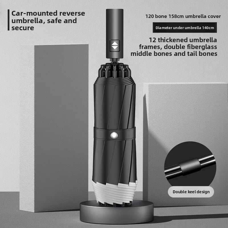1pcs Auto Retractable Large Umbrella Heavy Rain Resistant Reverse Design Sturdy Thickened Structure for Daily Commute Oasis Select