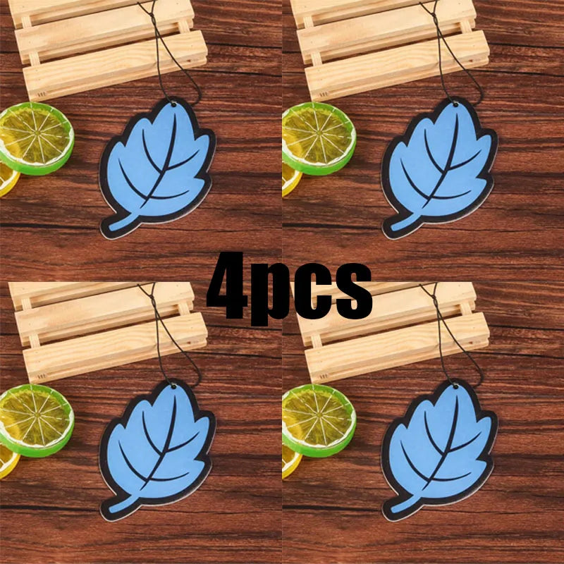 1/2/3/4Pcs Car Air Freshener Natural Scented Tea Paper Auto Hanging Vanilla Perfume Fragrance Leaf Shape Car Interior Oasis Select 4pcs-blue