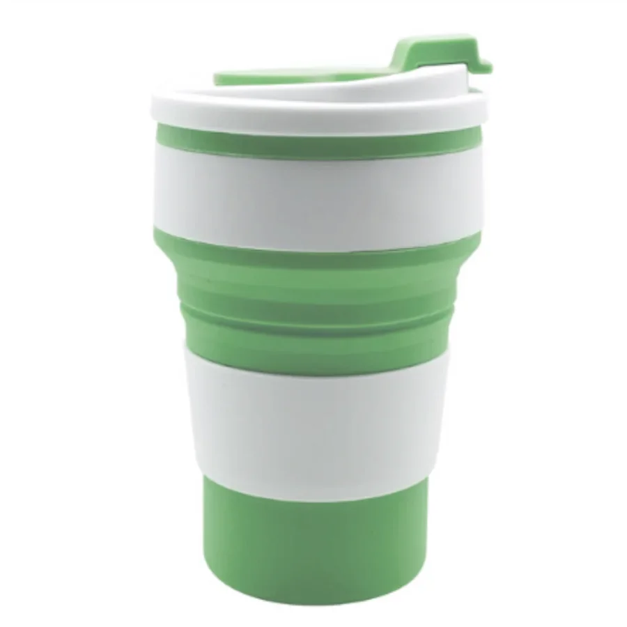 350ML Food-Grade Silicone Folding Cup, With Lid, Reusable Portable Coffee Cup, Hot Drink ,Suitable For Travel And Camping Oasis Select green