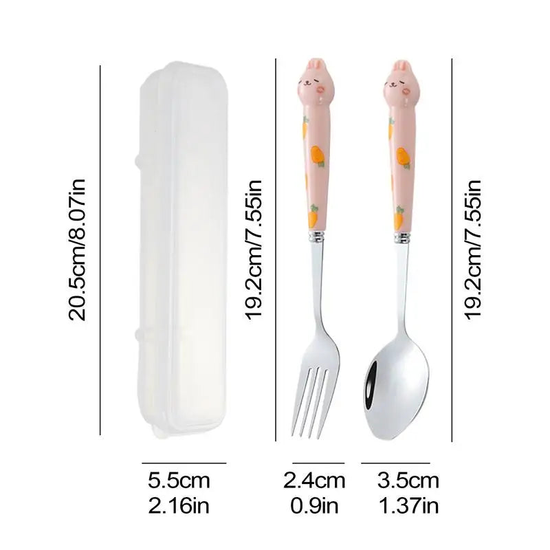 Cute Cutlery Set Cartoon Bunny Stainless Steel Cutlery Kit Mirror Polished Flatware Sets Spoon and Fork Set in Storage Box Oasis Select