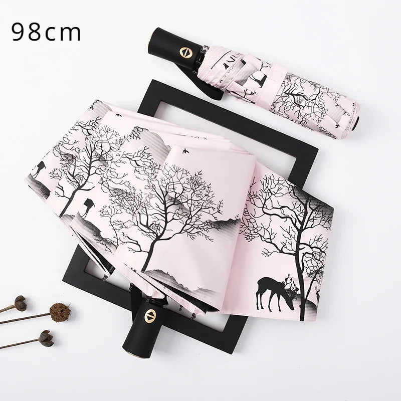 Automatic Double Sunny Umbrella Large Sunshade Sunblock Folding Retro Oil Painting Umbrella Oasis Select 98cm 4