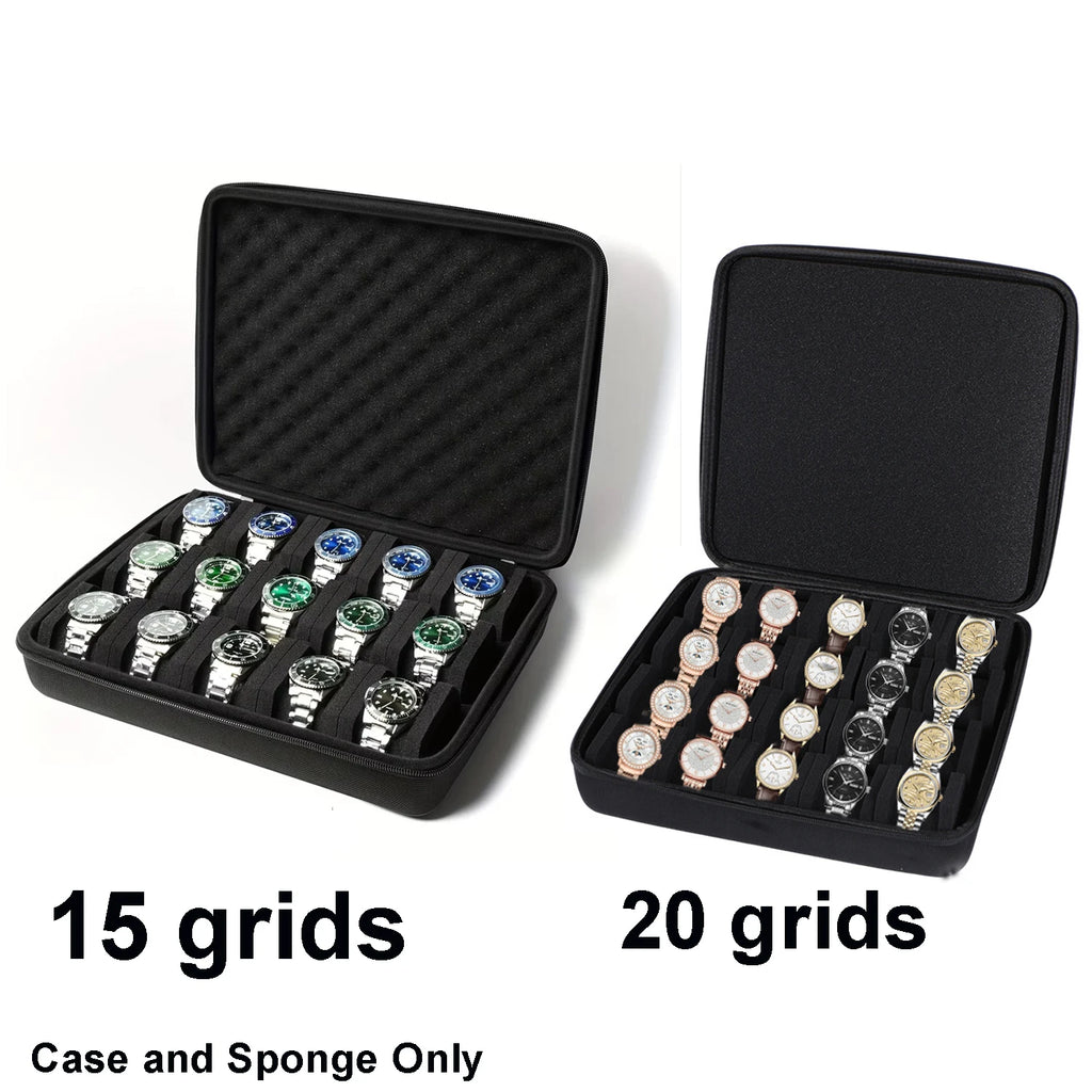Hard-Shell 15 Slots Watch Storage Organizer Case, Watch Carry Box Fit Large And Small Watches, With Soft Foam Pillow Oasis Select
