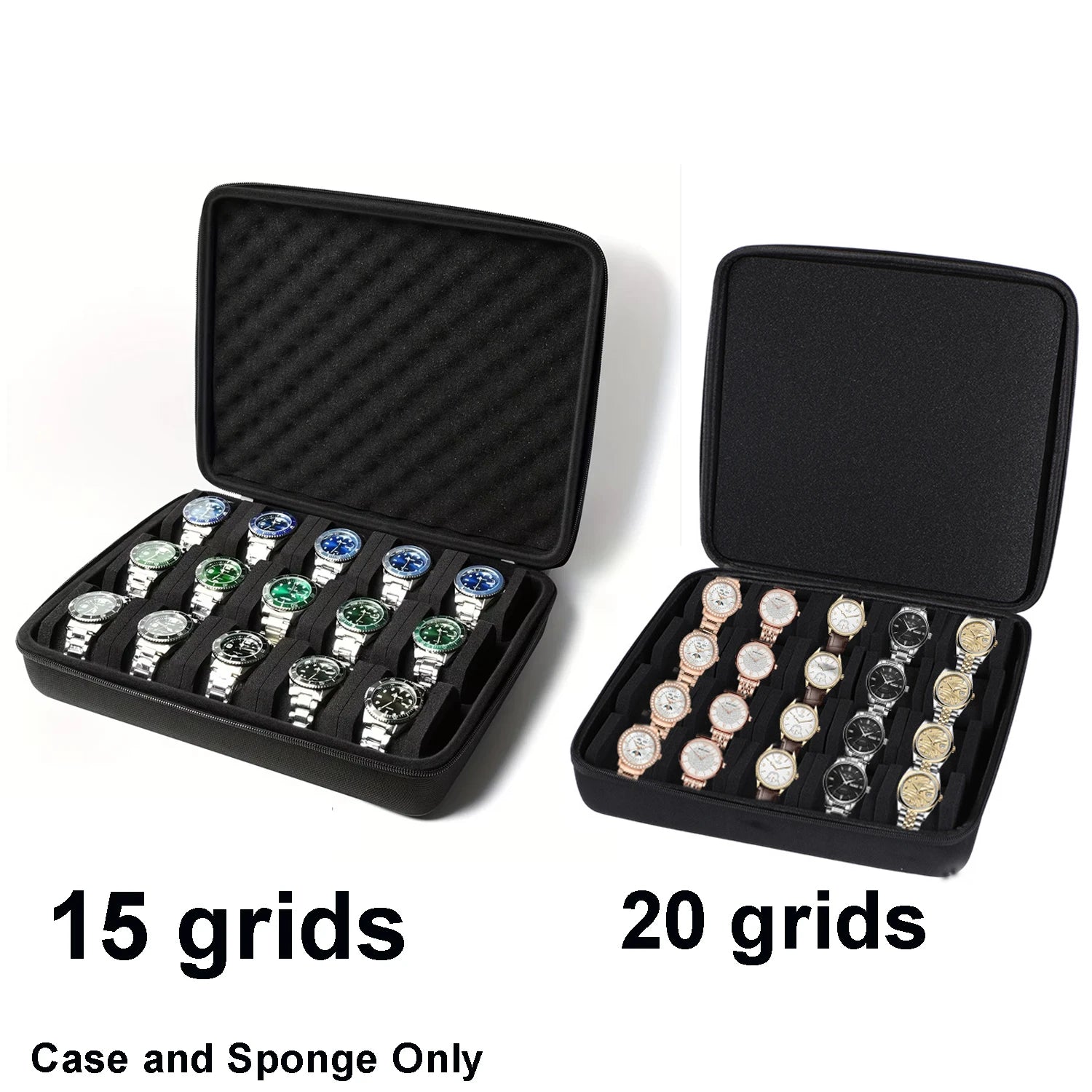 Hard-Shell 15 Slots Watch Storage Organizer Case, Watch Carry Box Fit Large And Small Watches, With Soft Foam Pillow Oasis Select