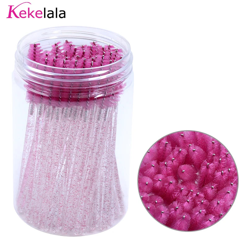 50pc Disposable Mascara Wands & Spoolie Brushes in Bottle Mascara Wand Spoolies Oasis Select hot pink in bottle