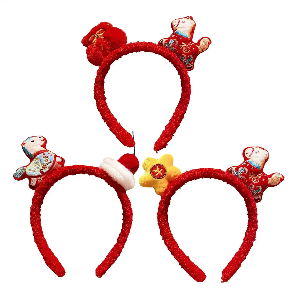 Funny Cartoon Horse Headband New Year Headband Plush Pony Mascot Hair Hoop Plush Fortune Hairband Spring Festival Headband Oasis Select