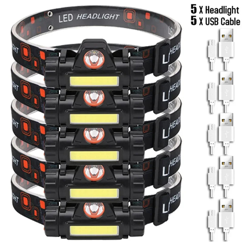 Rechargeable LED Headlamp – XPE COB Dual Light, Waterproof