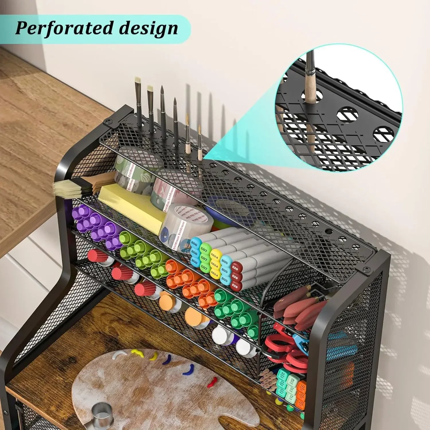 Multi-functional Household Goods Cart Rack Pull-out Mobile Crafts Rack Paint Brush Painting Tool Multi-layer Storage Rack Oasis Select