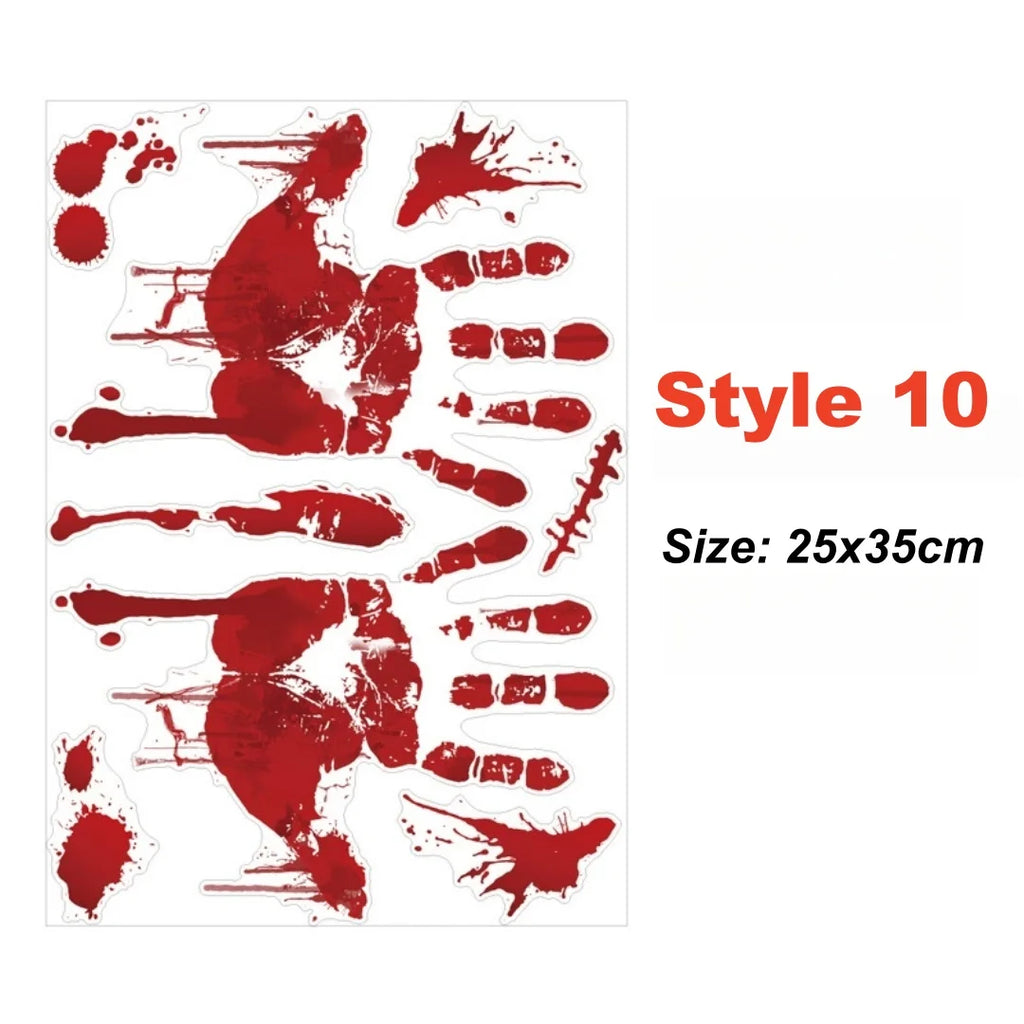 Halloween Wall Doors Windows Stickers Blood Handprint Footprint Skull Pattern Halloween Party Scene Decor Supplies Horror Props Oasis Select Style 10