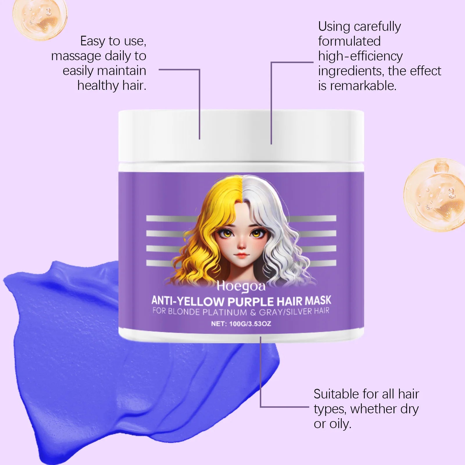 HOEGOA Purple Hair Mask – Anti-Brass Toner for Blonde & Silver Purple Toning Hair Mask Oasis Select