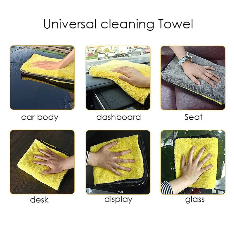 1-10Pcs Microfiber Cleaning Towel Thicken Soft Drying Cloth Car Body Washing Towels Double Layer Clean Rags 30/60cm Oasis Select