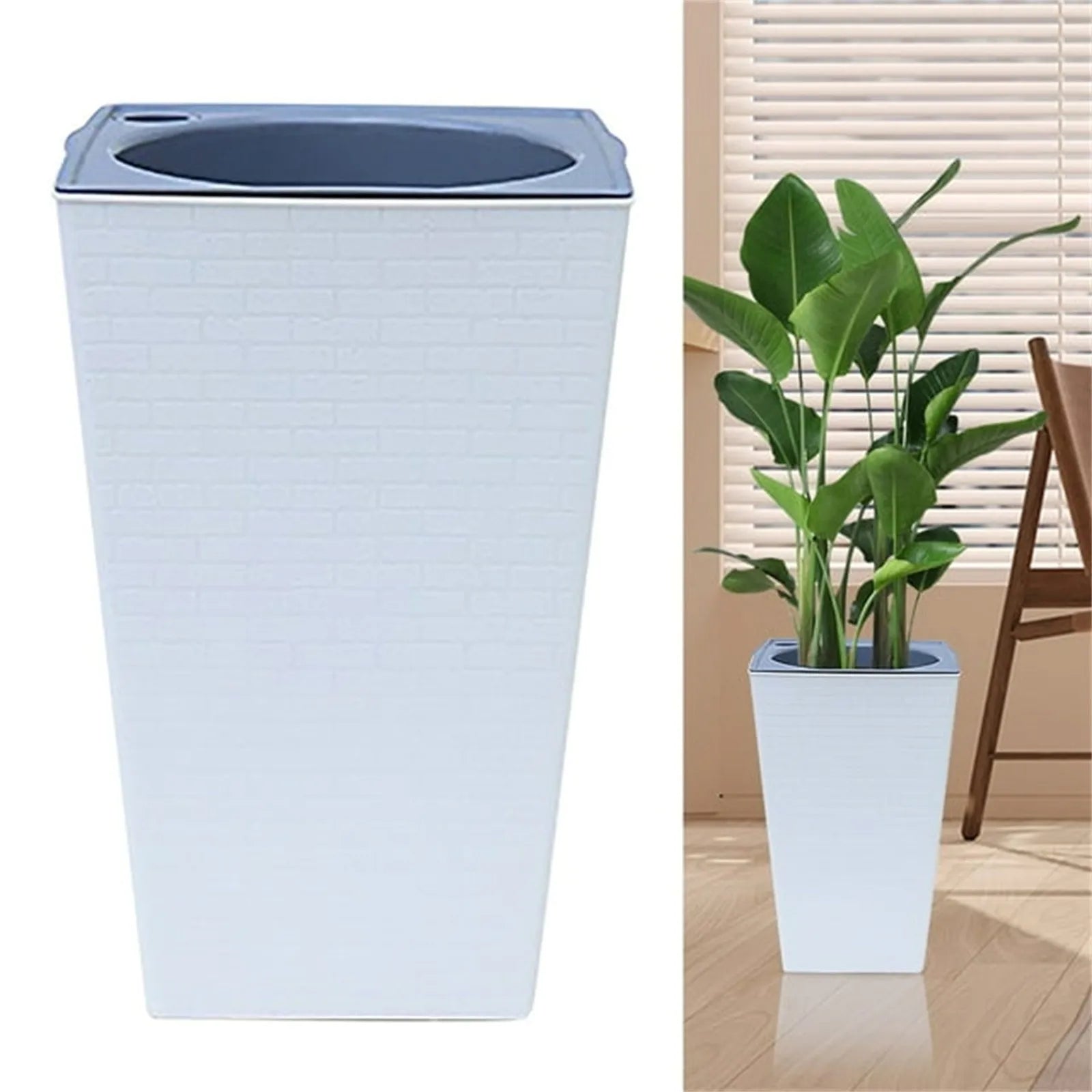 Large Flowerpot Imitation Metal Plastic Tall Planter Garden Accessories Brick Pattern Square Flower Pots With Inlet Watering Oasis Select