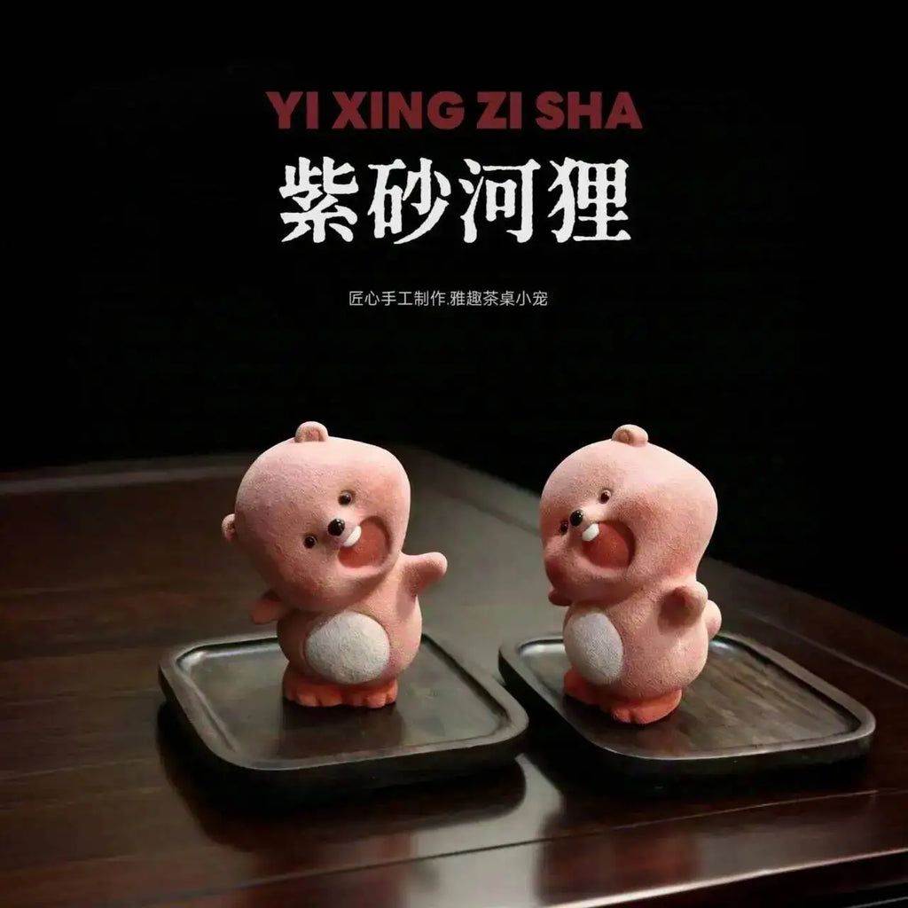 Yixing Zisha Sculpture Tea Pet Ornament Scolding Beaver Tilted Head Ruby Full of Spirit Little Beaver Desktop Ornament Oasis Select 6.5cm Width 3.5cm
