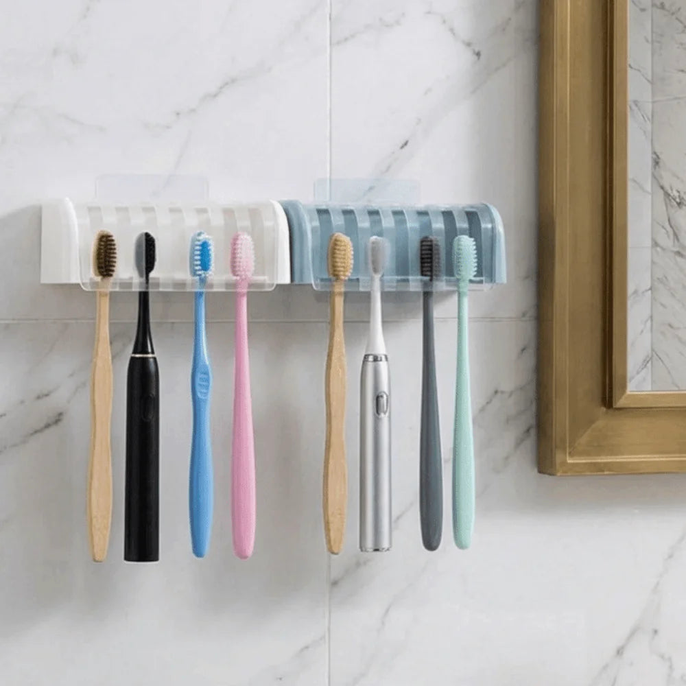 5-Slot Wall-Mounted Toothbrush Holder | Self-Adhesive Dust-Proof