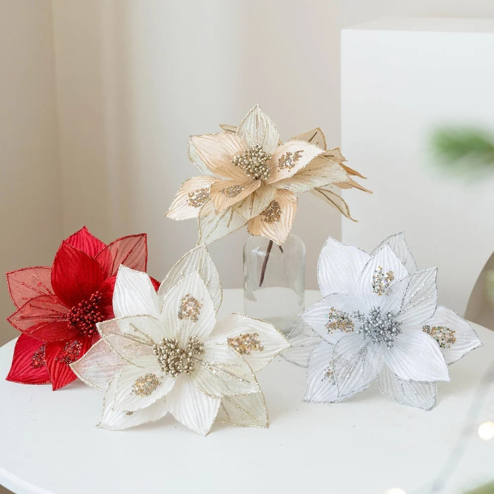 Christmas Tree Artificial Glitter Magnolia Flowers Flexible Stems Polyester Flowers Wreaths Garlands Home Party Decor 24cm Oasis Select
