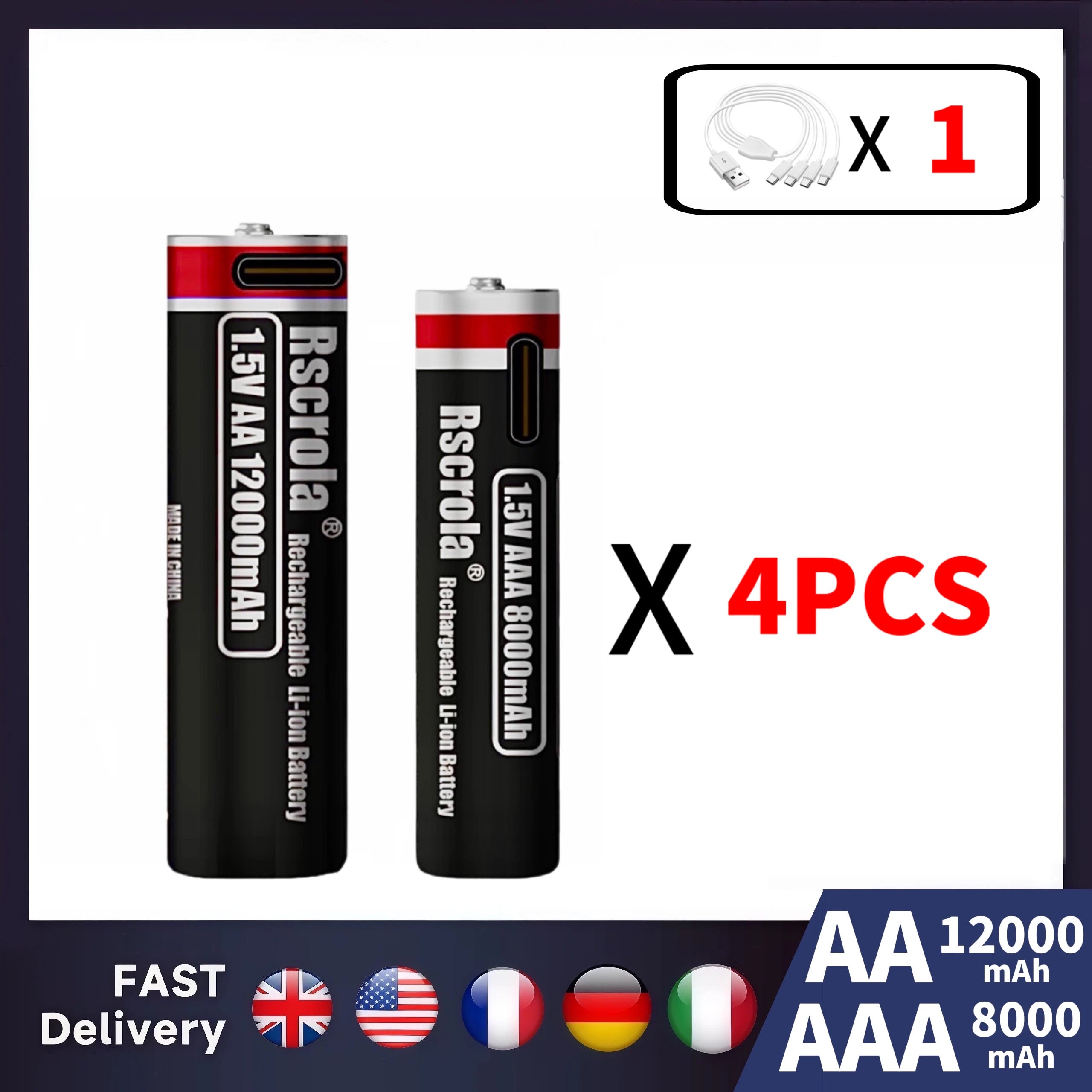 New 1.5V Li-ion AA12000mAh&AAA 8000mAh Rechargeable Batteries USB Lithium-ion Suitable for mouse, flashlight, keyboard monitorin Oasis Select 4AA-4AAA 1.5V
