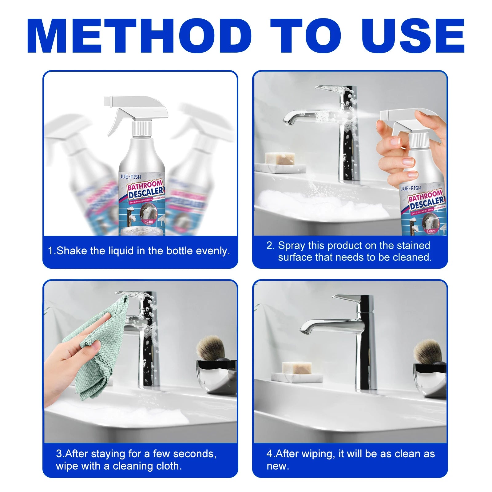 Jue Fish Bathroom Cleaner for Room Glass Shower Bathtub Washbasin Scale Remover Deep Cleaning Multi Purpose Stain Remover 60ml Oasis Select