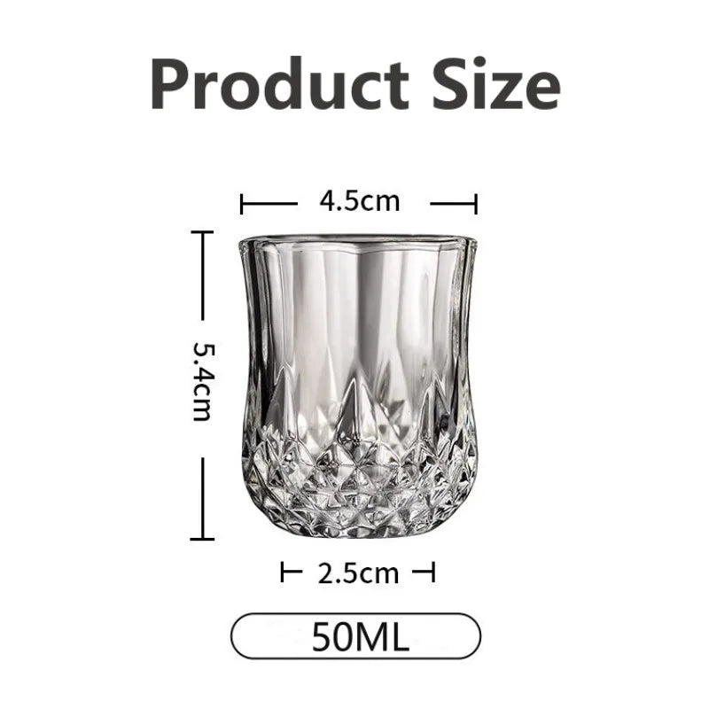 1/6Pcs Embossed Glass 50ml Spirits Cups Engraved Tea Drinking Baijiu Cup Water Glass Small Capacity Household Small Wine Cup Oasis Select