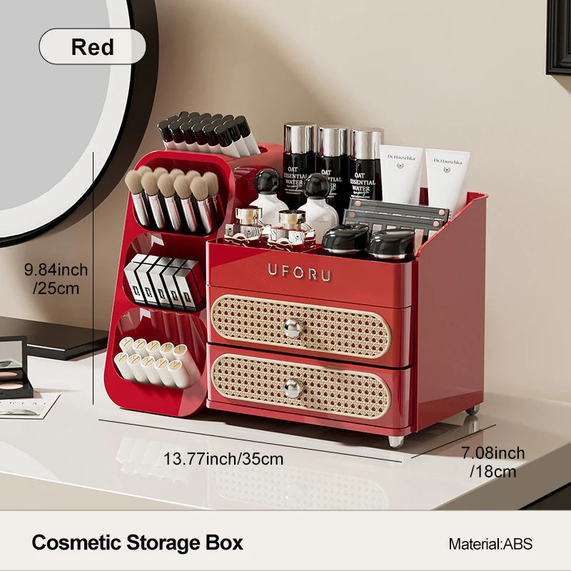 UFORU Makeup Organizer For Vanity, Countertop Organizer With Drawers, Spacious Cosmetic Display Case for Beauty Essential, Skinc Oasis Select Red