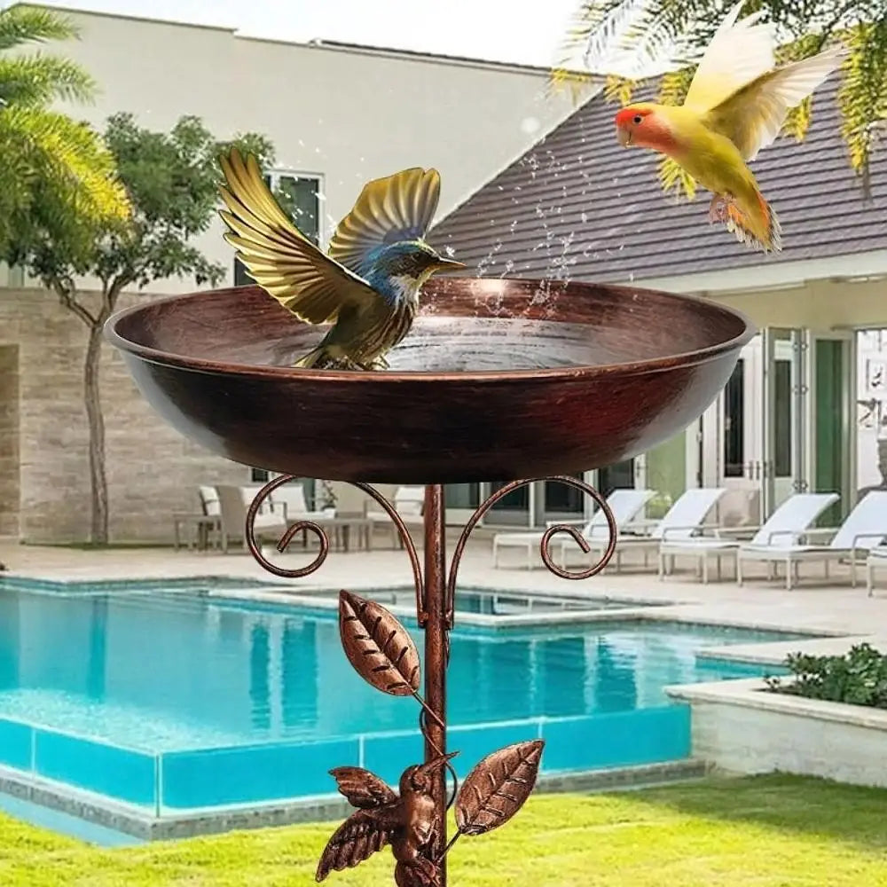 Iron Garden Birdbath Vintage Sturdy Bird Feeder Ground Plugin Large Capacity Multi Functional Bird Water Bowl Parrot Oasis Select